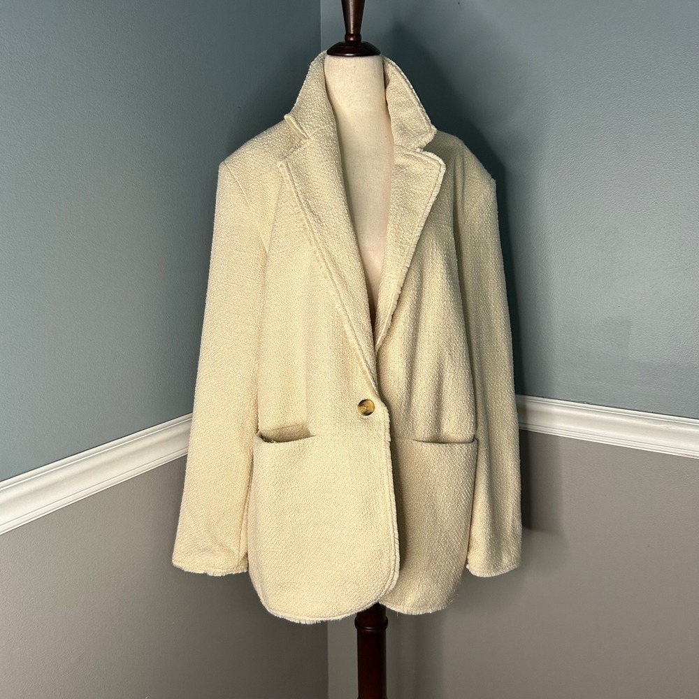 Future Collective Jenny K Lopez Cream Boucle Blazer Fringe Trim XL NWT